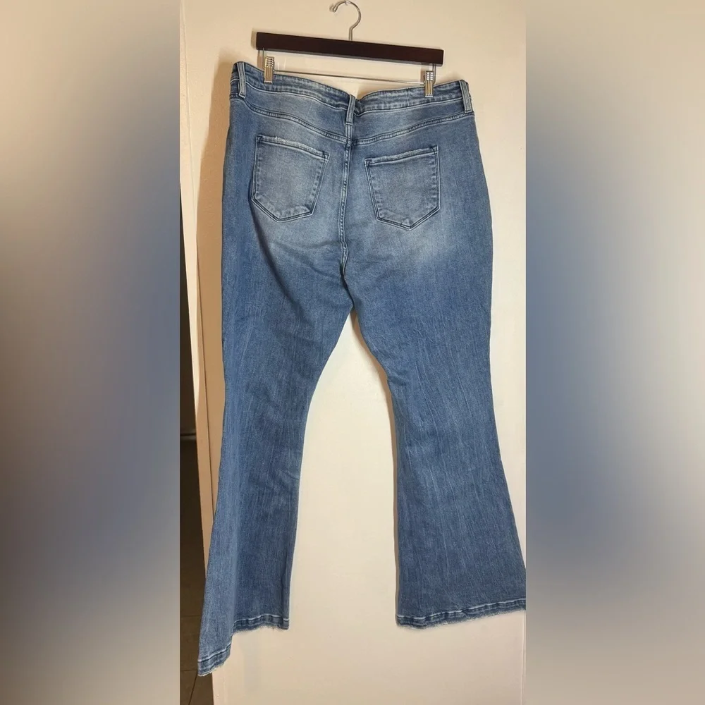 Fashion Nova Marley Ripped Compression Flare Jeans -Medium Wash